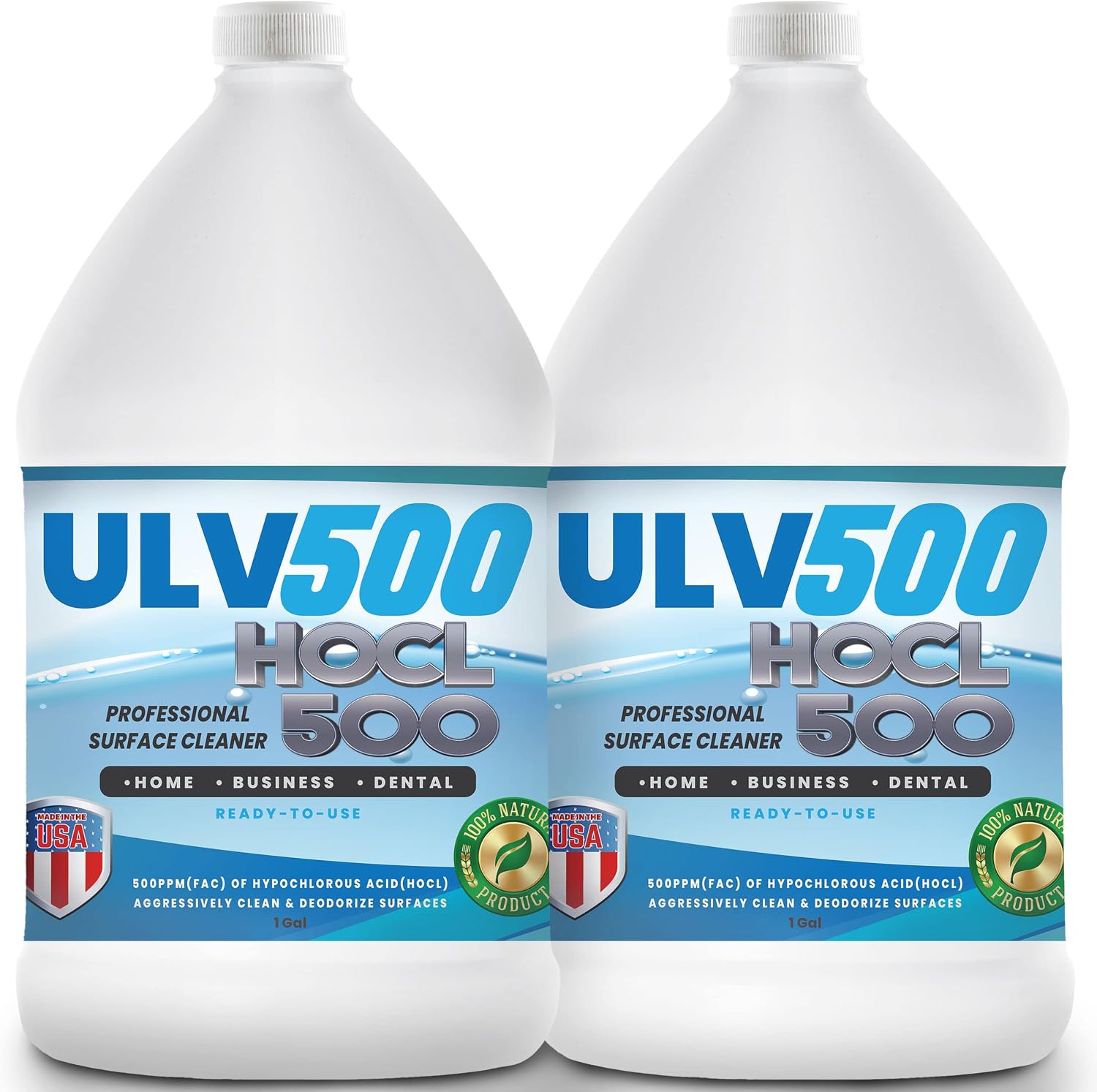Natural Clean HOCL500, Hypochlorous Acid 500 PPM Professional Surface Cleaner 2-Pack for Home Use, Medical and Dental Offices, Gyms and Schools