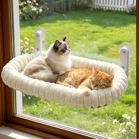AMOSIJOY Foldable Cat Window Perch with Cloud-Soft Cushion Bed, XL White