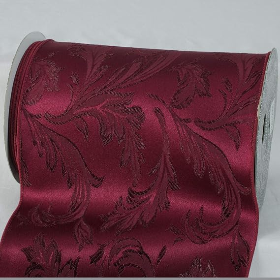 Burgundy Red Floral Wired Craft Ribbon 8" x 20 Yards