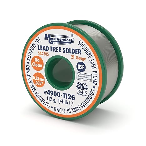 MG Chemicals 4900 SAC305, 96.3% Tin, 0.7% Copper, 3% Silver, No Clean Non Leaded Solder, 0.032" Diameter, 1/4 lbs Spool