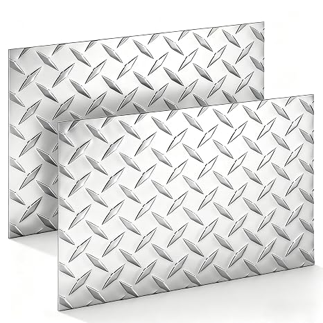Aluminum Diamond Checker Plate Sheet & Roll Stock, 2 Pcs 1.5MM Thickness Perforated Diamond Aluminum Sheet Plate for Cargo Trailer, Wall Covering, Rv and More, 12X8inch