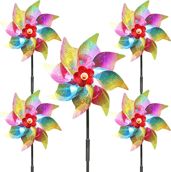 5PCS Bird Scarers Windmills, Reflective Pinwheel Wind Spinners for Garden, Multi-Color Pigeon Deterrent Windmills, Outdoor Bird Repellent for Crops, Flowers, and Lawn Protection