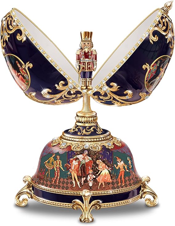 The Bradford Exchange Nutcracker Ballet Musical Egg, Faberge-Style Porcelain Music Box, 22K Gold Accents, Limited Edition