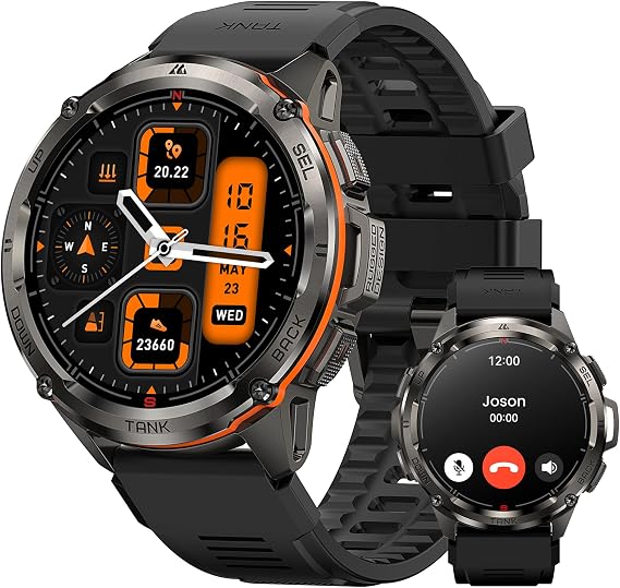 AMAZTIM T3 Ultra Smart Watches for Men, GPS, Rugged, Stainless Steel Body | 5 ATM Waterproof, Extra-Large Battery Life, Answer/Make Call, 1.43" AMOLED Display, Compass, Compatible for Android & iPhone