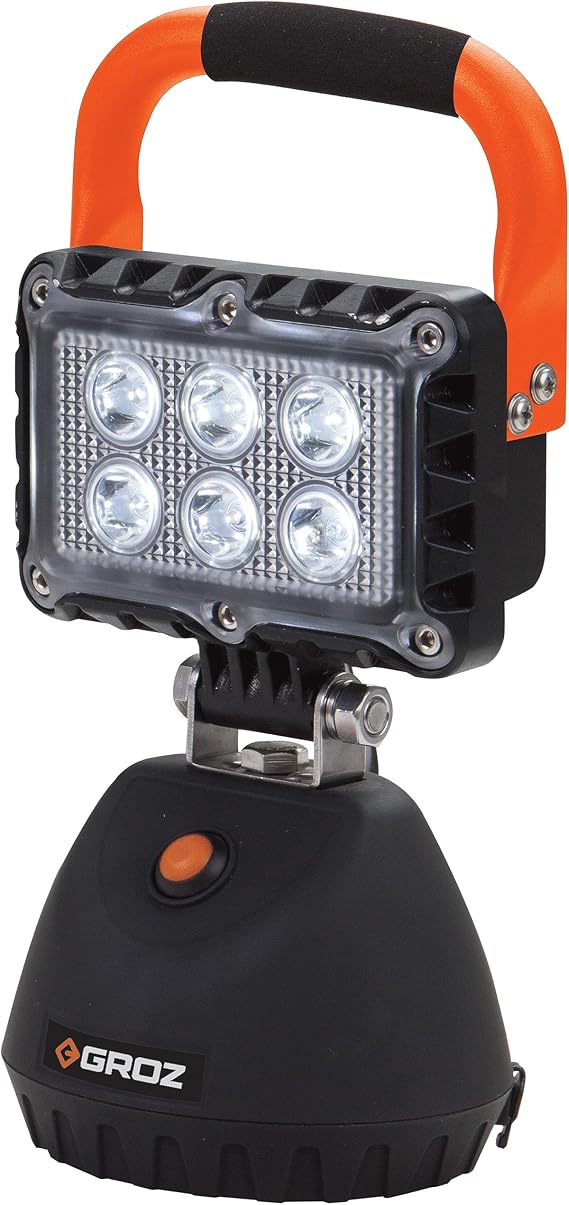 Groz LED Worklight, 1000 Lumen Cordless Rechargeable Work Light, 6 CREE LEDs, IP65 Weatherproof, 270 Swiveling Magnetic Base, Li-Ion Battery, 3 Modes for Construction, Mining, Maintenance (55044)
