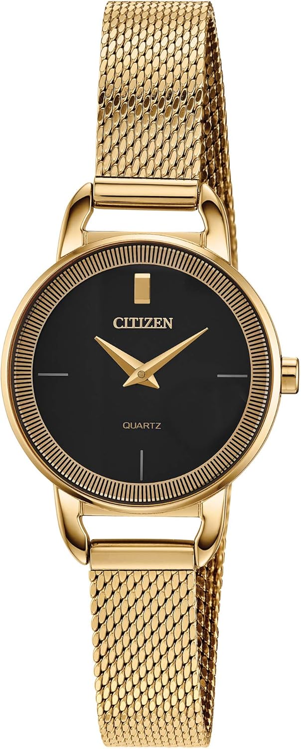 Citizen Quartz Women's Watch, Stainless Steel, Classic , Gold Tone Bracelet with Black Dial , Classic