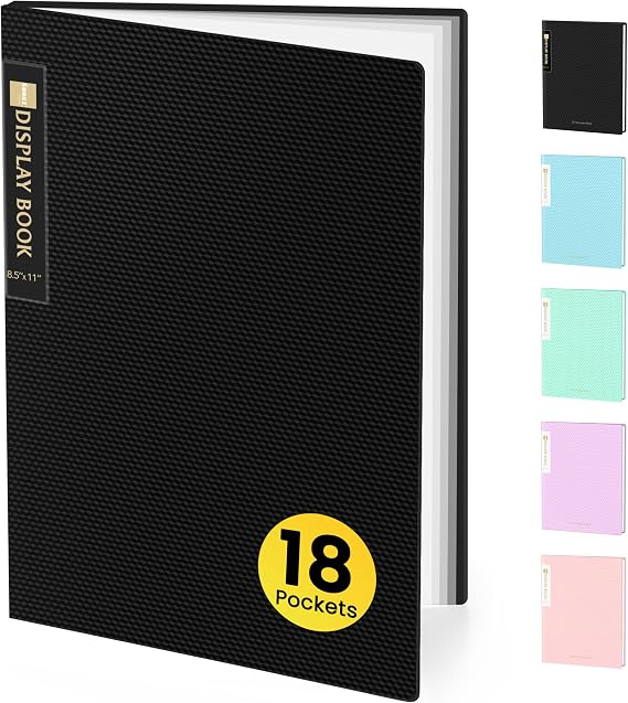 Sooez Binder with Plastic Sleeves 18-Pocket, Displays 36 Pages, 8.5"x11"