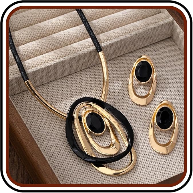 Gold Jewelry Set, Silver Black Boho Western Chunky Vintage Pendant Necklace Stack Trendy Adjustable Non Tarnish Cowgirl Dainty Hypoallergenic Earrings Jewelry Sets For Women
