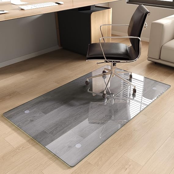 Tempered Glass Chair Mat, 30"x48" Heavy Duty Office Chair Mat for Carpet, Grey Carpet Protector Mat for Office Chair, Hides Dirt/Fur Better, Noise-Free Gliding Shatterproof for Office Desk