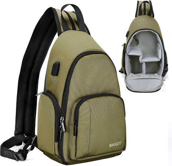 BAIGIO Camera Sling Bag Small Camera Backpack for Photographers,Water-resistant Camera Crossbody Bag Travel Caemra Backpack for DSLR SLR Mirrorless Camera