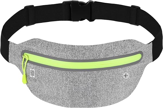 Running Belt Slim, Light Running Belts for Phone with Reflective Strip, Running Fanny Pack Sweatproof with Headphone Jack, Running Pouch Separate Pockets for Workouts, Trips (Light Gray)