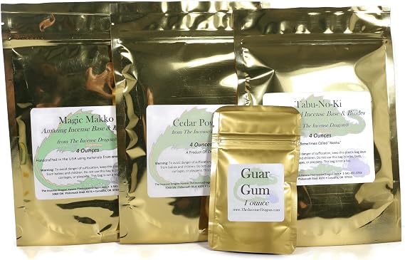 Incense Making Base and Binder Set (Includes Tabu-No-Ki, Magic Makko, Cedar Wood Powder, and Guar Gum)