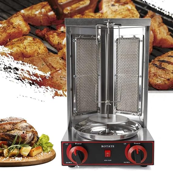 Homemade Chicken Shawarma Machine, Commercial Chicken Rotisserie, Countertop Rotisserie, Vertical Rotisserie with 2 Hot Plates and Drain Tray