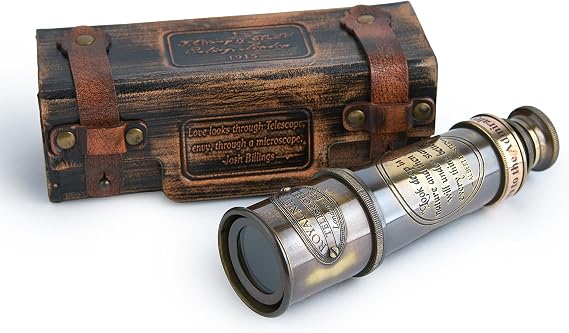 1920 Antique Brass Spyglass Telescope 15-inch with Premium Leather Case, Collapsible 15x Clear Vision, Vintage Pirate & Explorer Collectible for Sailing, Birdwatching, Home & Ship Decor | Super7One