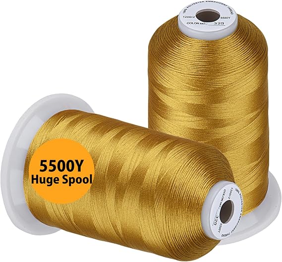 Simthread Embroidery Thread 5500 Yards Brass 328, 2 Huge Spools 40wt Polyester for Brother, Babylock, Janome, Singer, Pfaff, Husqvarna, Bernina Machine