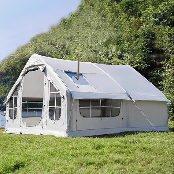 Inflatable Camping Tent for Families - Easy Setup with Air Pump & Stove Hole for Glamping & Outdoor Adventures