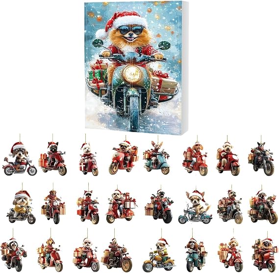 Dog Christmas Advent 2025 24 Days 2D Acrylic Seasonal Decoration | Festive Ornaments Dog Countdown Calendar for Home Car Window Door Fireplace Mantel Backpack Holiday Party Favors Kids Adults
