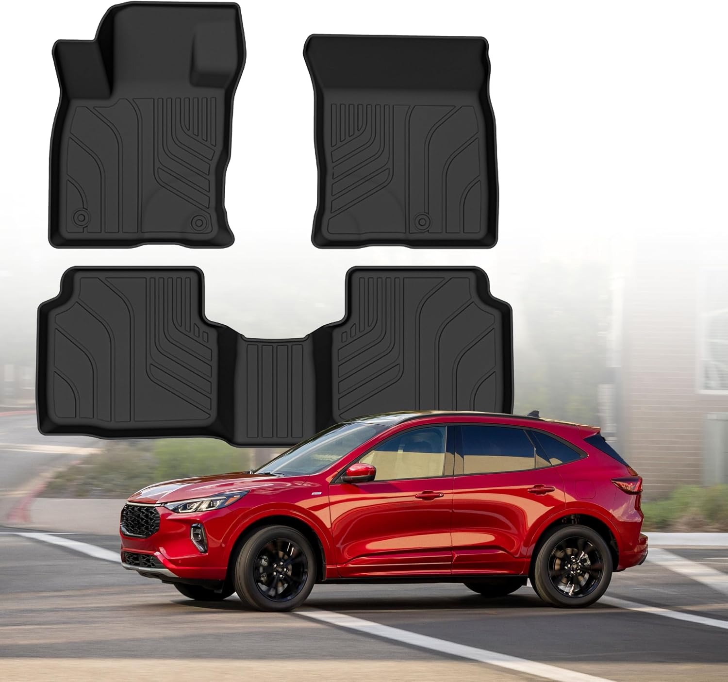 Car Floor Mats for Ford Escape 2020-2024 2025 Not for Hybrid, All Weather Protection TPE Car Mats Custom Car Liners Accessories, Front & 2nd Row Floor Liners Set, Black