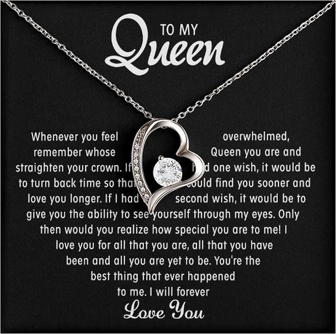 LUXUSTM Love Heart Necklace for My Queen 18K White Gold Finish, Gift for Wife or Girlfriend, Romantic Heart Pendant, My Forever Jewelry