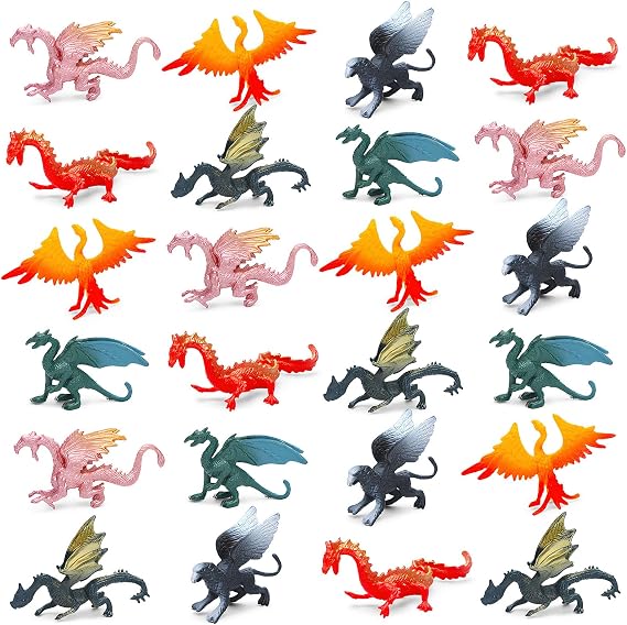 ONEST 24 Pieces Mini Dragon Figures Miniature Playset Flying Dragon Figurines Cupcake Topper Party Table Decorations