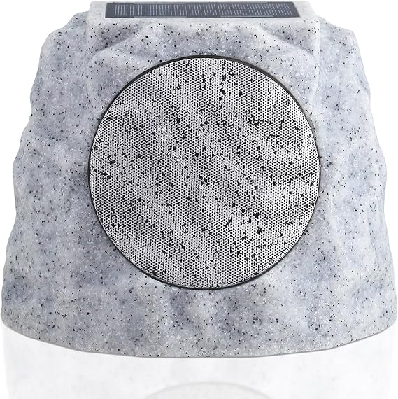 Solar Rock Speakers Outdoor Water-Resistant Solar Powered Rock Speaker with Lights RGB and TWS Pair for Patio Outside Garden BBQ Deck