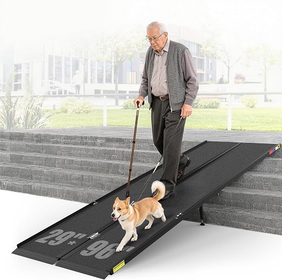 8FT Folding Handicap Wheelchair Ramp with Quick-Lock for Home Doorways