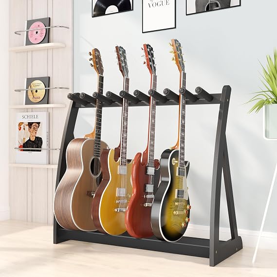 Guitar Stand Rack, Multi-Guitar Display Rack Adjustable Bamboo Guitars Holder Electric Guitar Stands Floor Storage for Bass Acoustic, Home Studio, Band Stage