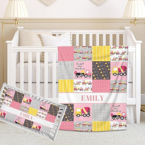 Personalized Baby Crib Bedding Sets for Girls, Custom Crib Bedding Set with Name, 2 Piece Construction Pink Nursery Bedding, Name Crib Comforter, Crib Fitted Sheets for Newborn Babies
