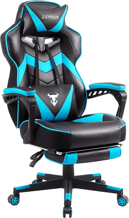 Zeanus Gaming Chairs with Footrest Recliner Computer Chair for Adults Massage Gaming Chair Big and Tall Gaming Chair Ergonomic Office Gamer Chair for Heavy People Teal/Cyan
