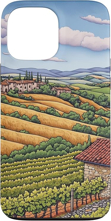 iPhone 13 Pro Max Tuscany Fields Italy Vineyards Art Illustration Cover Phone Case