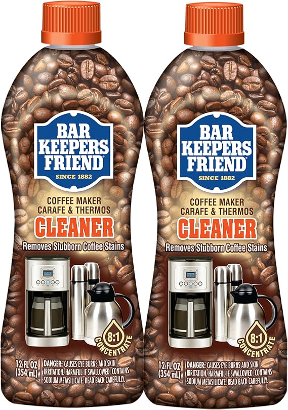 Bar Keepers Friend Coffee Maker Cleaner (2 x 12 oz) Removes Stains & Oily Residue from Espresso Machines, Carafes, Thermos, Drip Coffee Pots, Single-Cup Coffee Makers & More