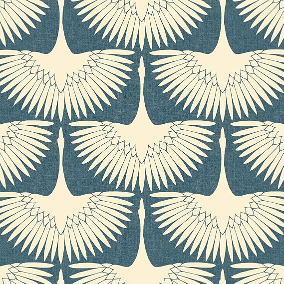 Tempaper x Genevieve Gorder Denim Blue Feather Flock Removable Peel and Stick Wallpaper, 20.5 in X 16.5 ft, Made in the USA