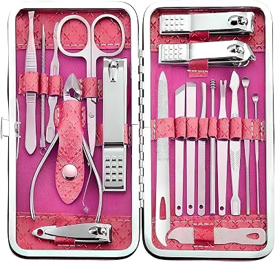 19 Pieces Fingernail and Toenail Professional Manicure Pedicure Nail Clippers Set Stainless Steel Nail Cutter Scissors Grooming Kit with Luxurious Travel Case Red