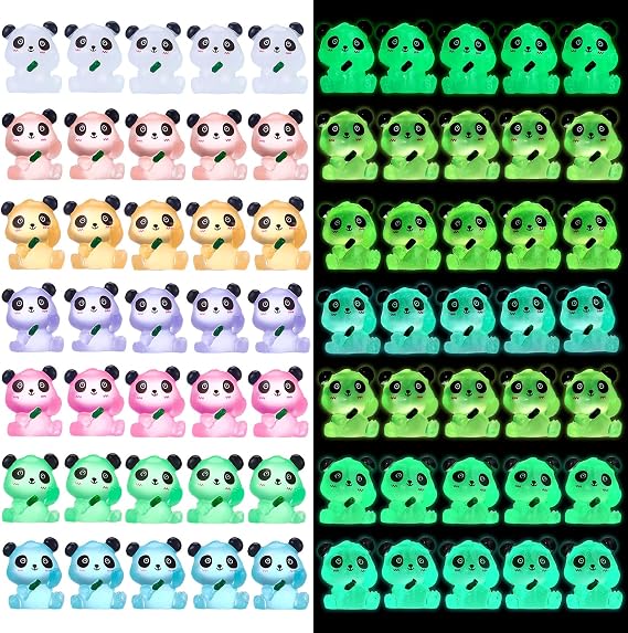 GSrenyu 70 Pcs Luminous Mini Panda Figurines Miniature Cute Animals Landscape Decoration Glow in the Dark Mini Resin Animals Figures for DIY Accessories Ornament Craft Party Cake Topper