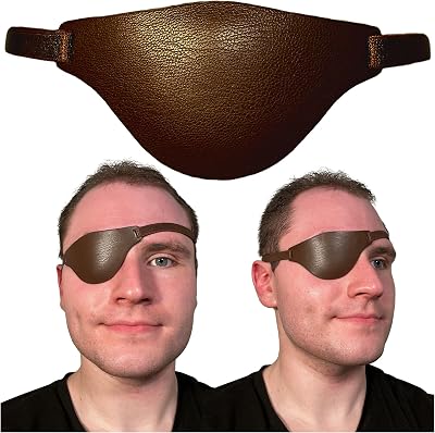 Brown Leather Eye Patch with Adjustable Band and Concave Design - Comfortable Medical Eye Patch for Left or Right Eye
