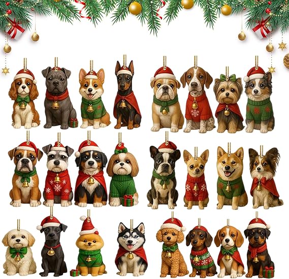 Countdown Calendar 24 Days 2D Acrylic Dog Decoration Pendant | Dog Christmas Ornaments Pendant Animal Lover for Home Decoration, Tree, Desk, Fireplace, Holiday Window, Door, Wall