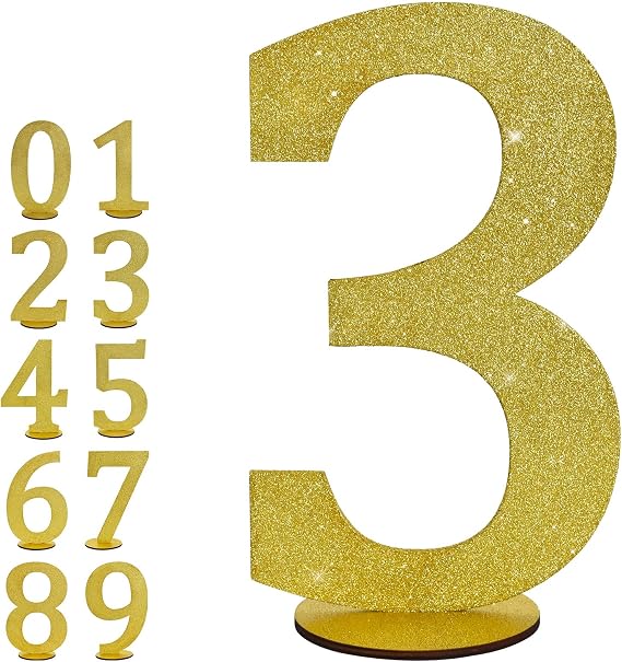 TONIFUL 11.8 Inch Gold Glitter Numbers Table Centerpieces Gold Digital 3