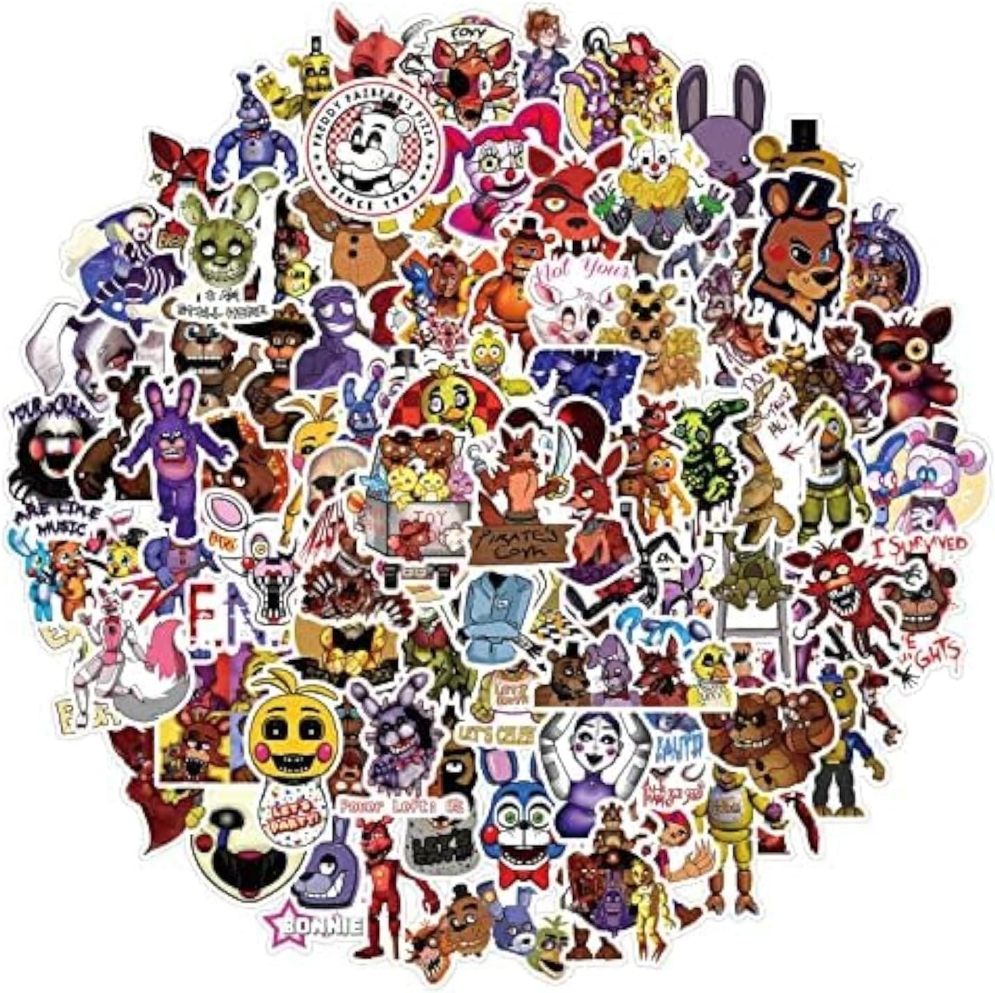 Cartoon Stickers 100PCS Vinyl Waterproof Terror Stickers for Laptop Water Bottles Skateboard Computer Phone Bumper Car,Game FNAF Stickers for Teens Kids Adults