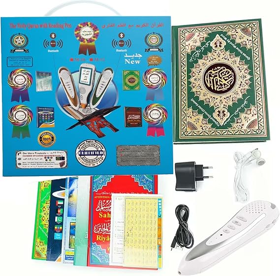 Quran Reading Pen, AIPEBANI Large Size Quran Book Electronic Reader Pen Word-by-Word Digital Rechargeable Holy Quran Recorder 25 Languages and Reciters 6 Books, Ramadan Gift for Kids Adults Blue