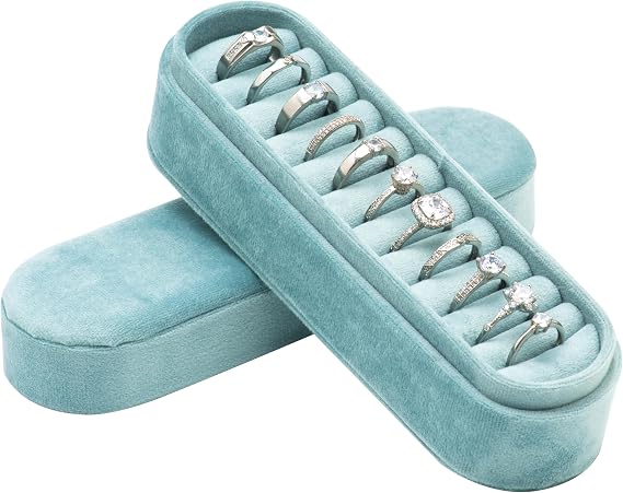 Velvet Small Multiple Ring Box Portable Organizer Display Storage Travel Case Jewelry Earring Holder for Wedding Birthday Christmas Day (Sage Green)