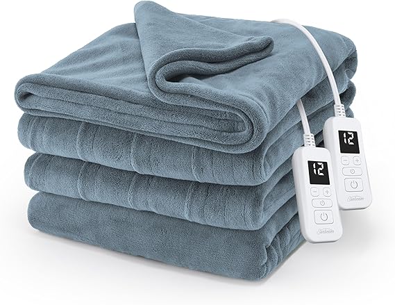 Sunbeam Royal Luxe Microplush Heated Blanket 12 Heat Cadet Blue Full