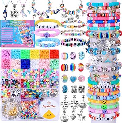 AIPRIDY 3600 Pcs Girls Toys Bracelet Making Kit, UnicornMermaid Jewelry Activity, Flat College Style Beading for Friendship Jewelry Making, DIY Crafts for 4-12 Girls Birthday Christmas GiftsAqua