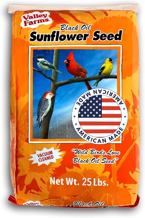 Valley Farms Black Oil Sunflower Seed Wild Bird Food (40 LB) for Outside Feeders, Sunflower Seeds for Birds, Wild Bird Seed for Outside Feeders, Birdseed