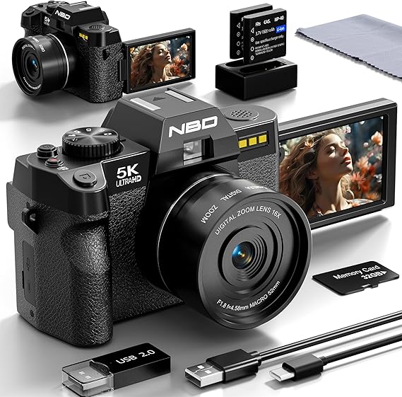 NBD 5K 64MP Digital Camera Autofocus, 16x Zoom, Black