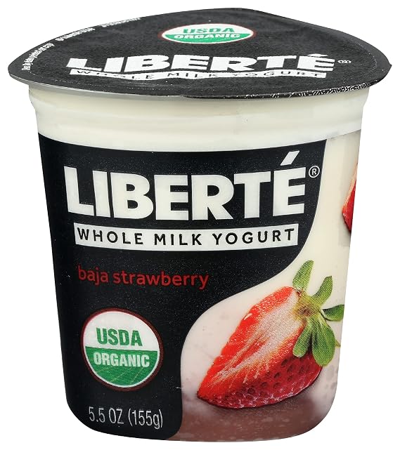 Liberte Organic Yogurt, Baja Strawberry Whole Milk Yogurt, 5.5 oz Cup