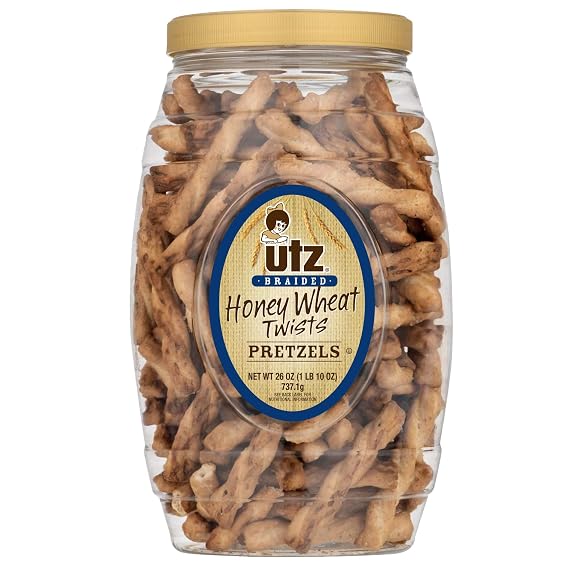 Utz Honey Wheat Braided Pretzel Twists, 26 oz Barrel