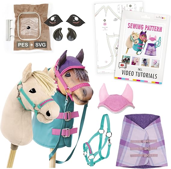 kullaloo Hobby Horse Sewing Pattern Make a Stick Horse with Ear Bonnet, Blanket & Halter | Paper Pattern with QR Video Tutorials, PES & SVG Files | Designed in Canada