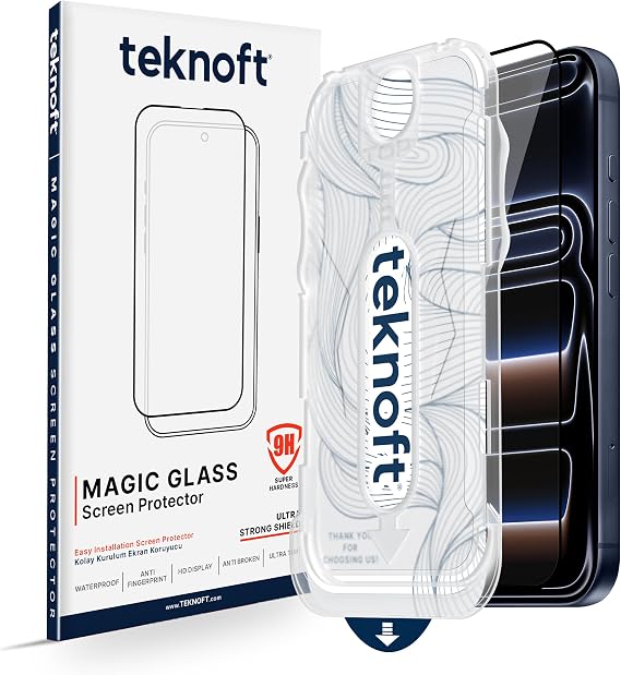Teknoft iPhone 17 Pro Max için Kolay Kurulum Kitli Takılırken Camın Altında Kesinlikle Toz Bırakmayan Ekstra Güçlendirilmiş Tam Koruma Sağlayan Pürüzsüz Lazer Kesim Premium Ekran Koruyucu Kırılmaz Cam