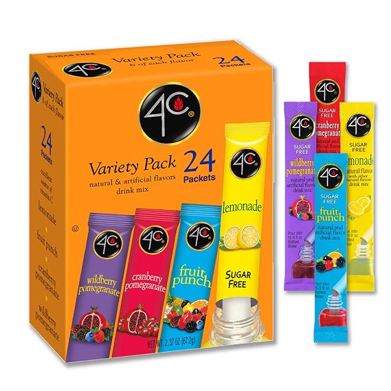 4C Powder Drink Mix Packets, Variety, 24 Count, Singles Stix On the Go, Refreshing Sugar Free Water Flavorings (2.37 Ounce (Pack of 1))