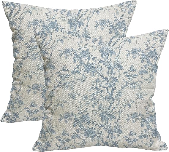 Spring Baby Blue Floral Throw Pillow Covers 18x18 Inch Set of 2